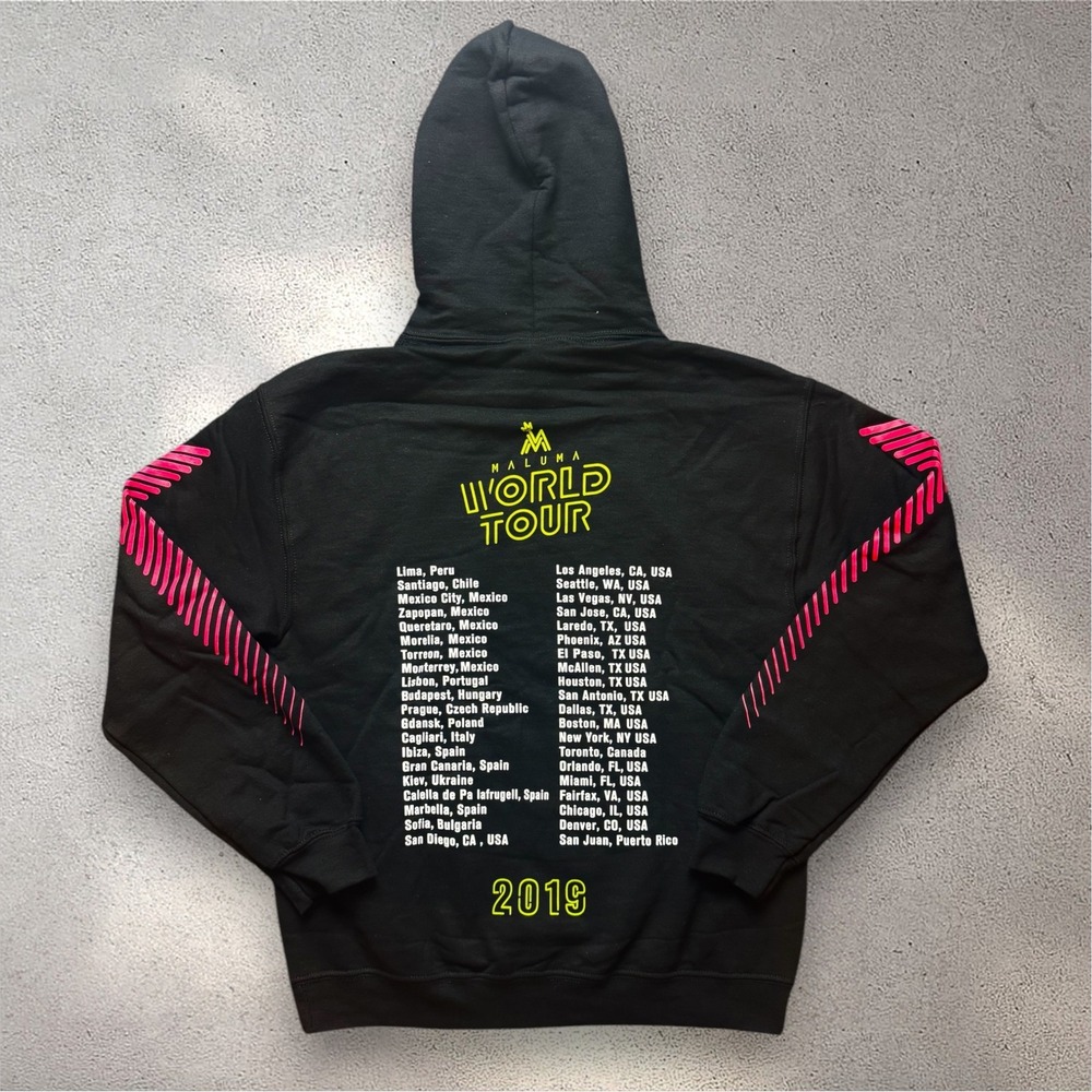 Maluma 11:11 World Tour 2019 Hoodie Black Pink Yellow Graphic Mens Small S
